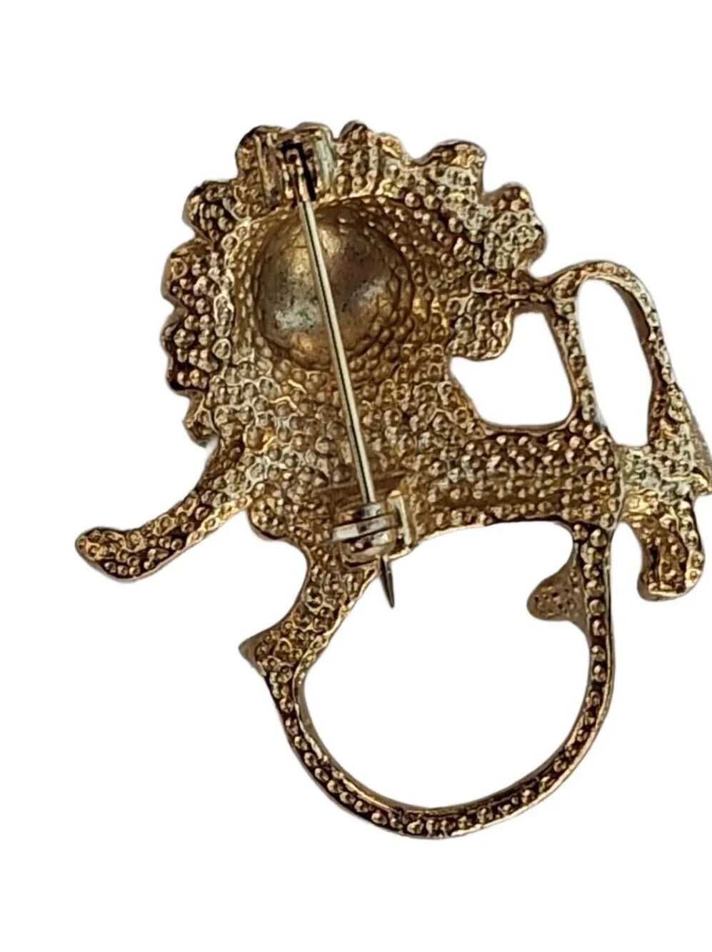 Vintage Mid Century Pink Enamel Lion Brooch Pin Textured Gold Tone Retro Leo